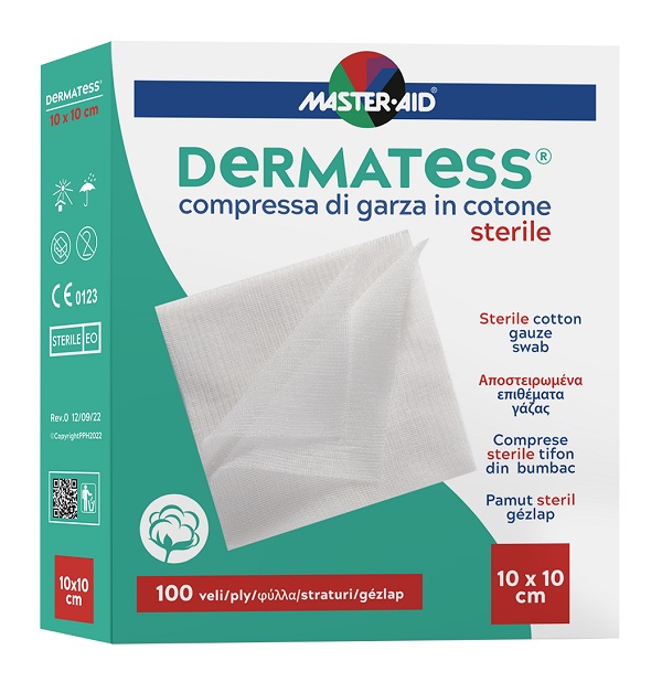 GARZA COMPRESSA MASTER-AID DERMATESS COTONE 10X10CM 100 PEZZI - farmacia015