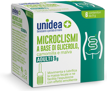 UNIDEA MICROCLISMA PER ADULTI 9G GLICEROLO CAMOMILLA E MALVA 6 PEZZI - farmacia015
