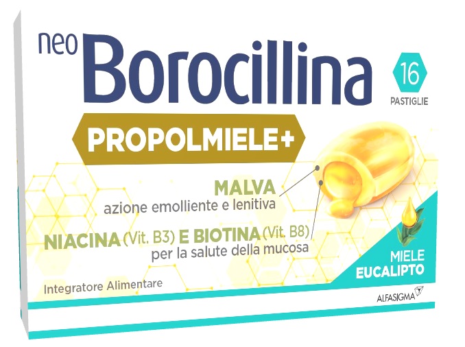 NEOBOROCILLINA PROPOLMIELE+ MIELE/EUCALIPTO 16 PASTIGLIE DA 3,4 G - farmacia015